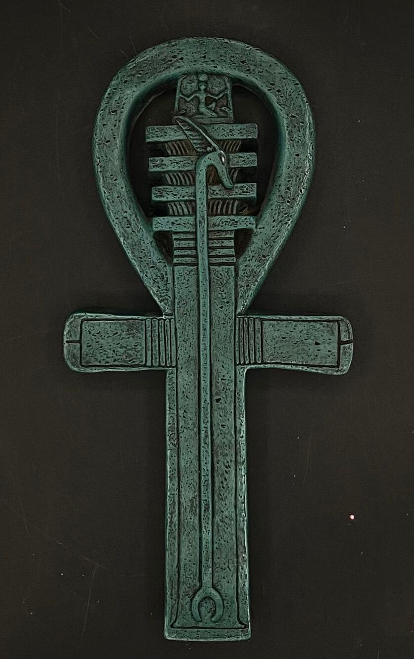 Large Egyptian Ankh Wall Plaque Verdigris Finish Ancient Egypt Symbol Decor